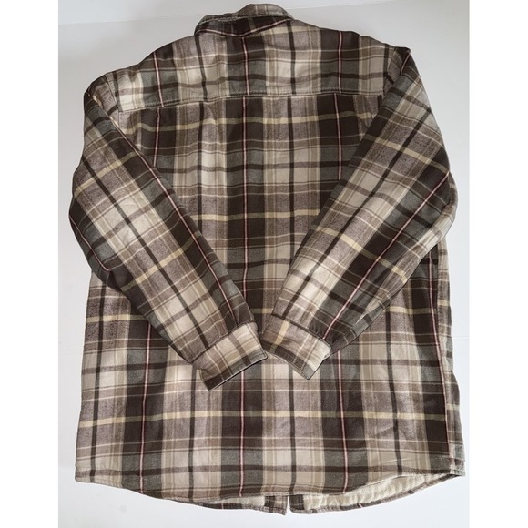 Woolrich Flannel Fleece Lined Shacket Shirt Jacket Mens Large Beige Plaid Size I - Picture 2 of 8